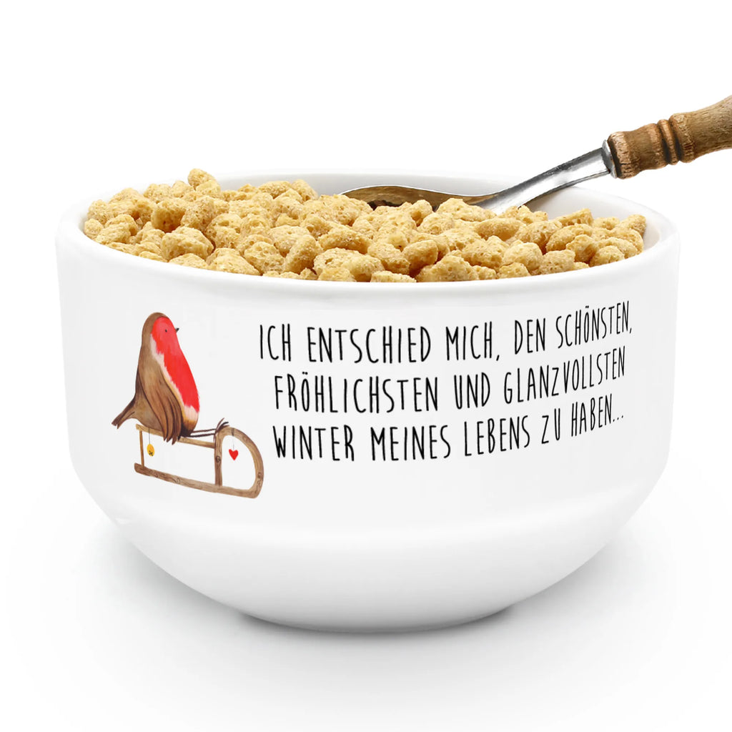 Muesli Bowl robin Sleds salad bowl, porcelain bowl, ceramic bowl, breakfast bowl, dessert bowl, snack bowl, fruit bowl, cereal dish, bowl, cereal bowl, soup bowl, Winter, Christmas, Christmas time, snow, bird, sleigh