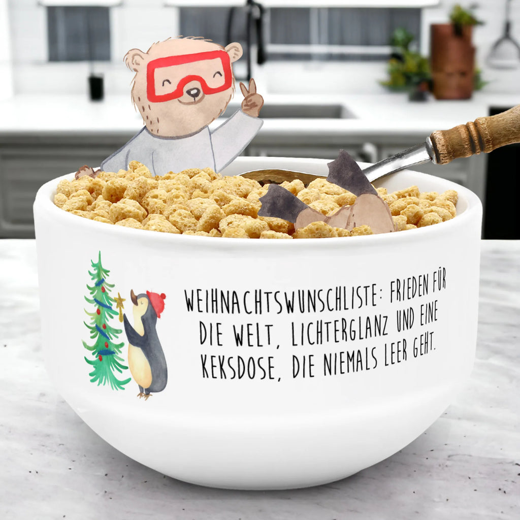 Muesli Bowl penguin Christmas tree snack bowl, salad bowl, dessert bowl, breakfast bowl, ceramic bowl, cereal dish, fruit bowl, soup bowl, cereal bowl, bowl, porcelain bowl, Winter, Christmas, Christmas time, snow, Penguin