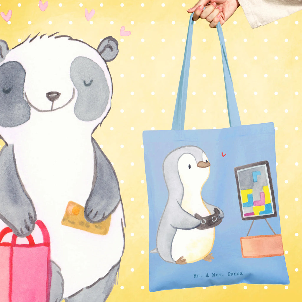 Torba pingwin grać Tasche, Schultertasche, Stofftasche, Jutetasche, Beuteltasche, Shopper, Laptoptasche, Jutebeutel, Stoffbeutel, Tragetasche, Einkaufstasche, Beutel, Badetasche, Einkaufstüte, Umhängetasche, Strandtasche, Geschenk, Sport, Sportart, Hobby, Schenken, Danke, Dankeschön, Auszeichnung, Gewinn, Sportler, Zocken, Videogames, Gaming, Videospiele