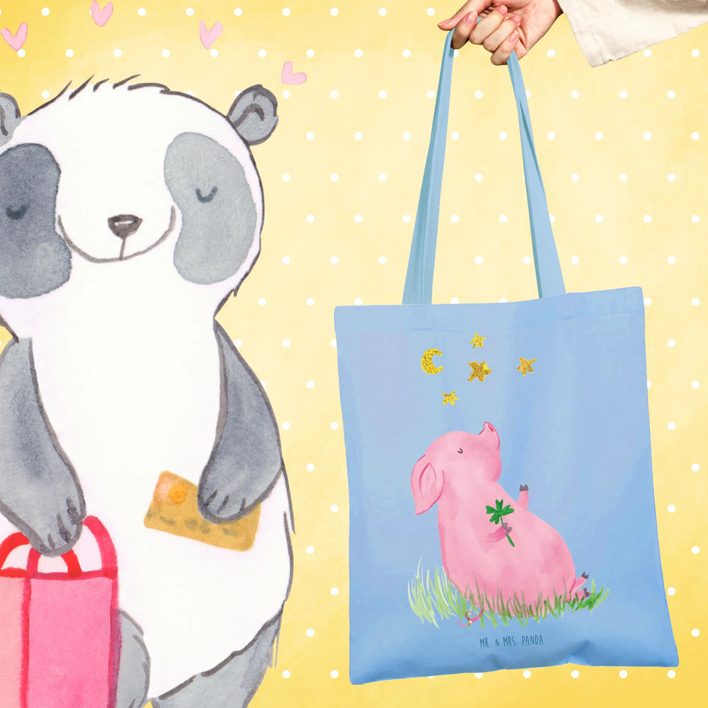 Tote bag Pig Luck cloth bag, bag, shopper, shopping bag, jute bag, pouch, Carrier bag, shoulder bag, cotton bag, small animals, cute, funny, cute animal motives, hand drawn, small world, funny sayings, good mood, happy, gifts, gift ideas, special gifts, animal lover, card, motivation, goals, lucky charm, asterisks, piglet, pig, stars, Lucky bastard. Luck, dreams