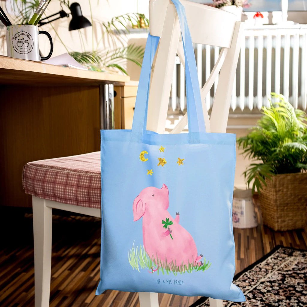 Tote bag Pig Luck cloth bag, bag, shopper, shopping bag, jute bag, pouch, Carrier bag, shoulder bag, cotton bag, small animals, cute, funny, cute animal motives, hand drawn, small world, funny sayings, good mood, happy, gifts, gift ideas, special gifts, animal lover, card, motivation, goals, lucky charm, asterisks, piglet, pig, stars, Lucky bastard. Luck, dreams