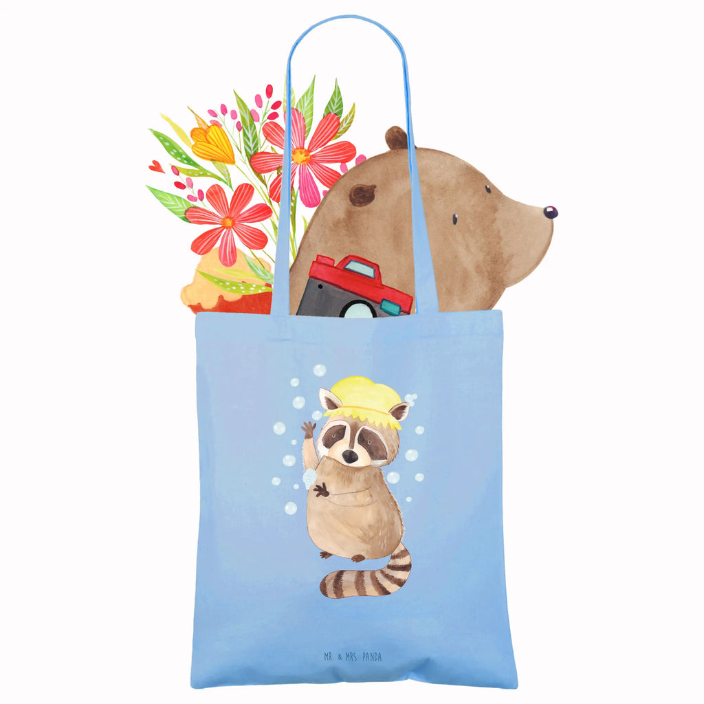 Tragetasche Waschbär Laptoptasche, Stoffbeutel, Shopper, Badetasche, Beutel, Strandtasche, Einkaufstüte, Jutebeutel, Beuteltasche, Stofftasche, Schultertasche, Tasche, Einkaufstasche, Jutetasche, Tragetasche, Umhängetasche, Tiermotive, Gute Laune, lustige Sprüche, Tiere, Tagträumen, Seifenblasen, Waschbär, waschen, Fröhlich, Plan