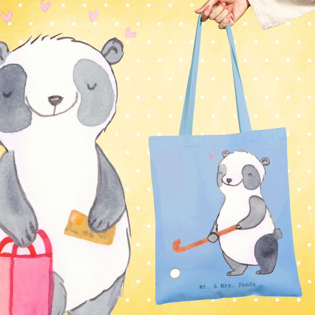 Tote bag panda play hockey jute bag, Carrier bag, shopper, cloth bag, pouch, cotton bag, bag, shoulder bag, shopping bag, Gift, sport, hobby, giving, thank you, award, profit, athlete, field hockey, Play hockey, hockey club, hockey stick