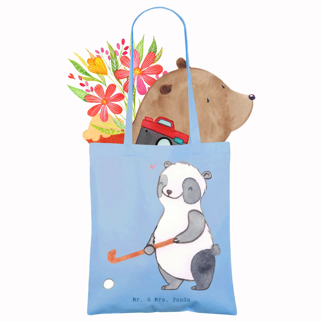 Tote bag panda play hockey jute bag, Carrier bag, shopper, cloth bag, pouch, cotton bag, bag, shoulder bag, shopping bag, Gift, sport, hobby, giving, thank you, award, profit, athlete, field hockey, Play hockey, hockey club, hockey stick