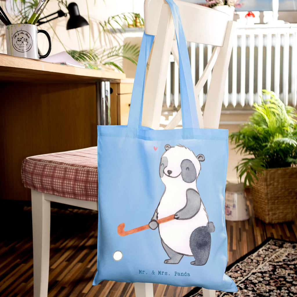 Tote bag panda play hockey jute bag, Carrier bag, shopper, cloth bag, pouch, cotton bag, bag, shoulder bag, shopping bag, Gift, sport, hobby, giving, thank you, award, profit, athlete, field hockey, Play hockey, hockey club, hockey stick