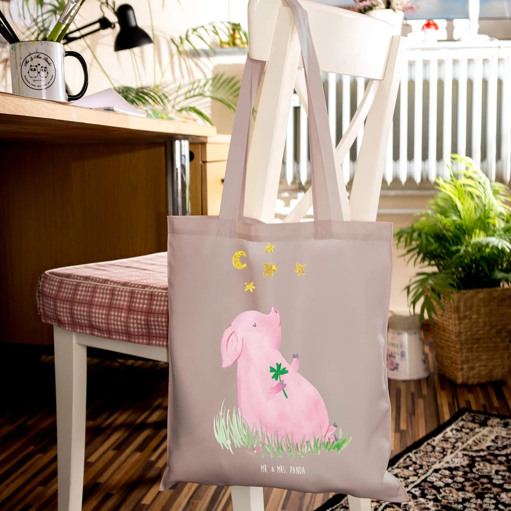Tote bag Pig Luck cloth bag, bag, shopper, shopping bag, jute bag, pouch, Carrier bag, shoulder bag, cotton bag, small animals, cute, funny, cute animal motives, hand drawn, small world, funny sayings, good mood, happy, gifts, gift ideas, special gifts, animal lover, card, motivation, goals, lucky charm, asterisks, piglet, pig, stars, Lucky bastard. Luck, dreams