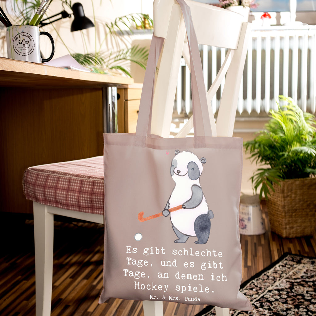Tote bag panda play hockey jute bag, Carrier bag, shopper, cloth bag, pouch, cotton bag, bag, shoulder bag, shopping bag, Gift, sport, hobby, giving, thank you, award, profit, athlete, field hockey, Play hockey, hockey club, hockey stick