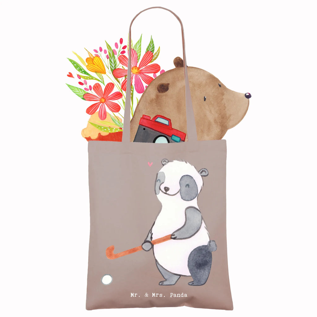 Tote bag panda play hockey jute bag, Carrier bag, shopper, cloth bag, pouch, cotton bag, bag, shoulder bag, shopping bag, Gift, sport, hobby, giving, thank you, award, profit, athlete, field hockey, Play hockey, hockey club, hockey stick