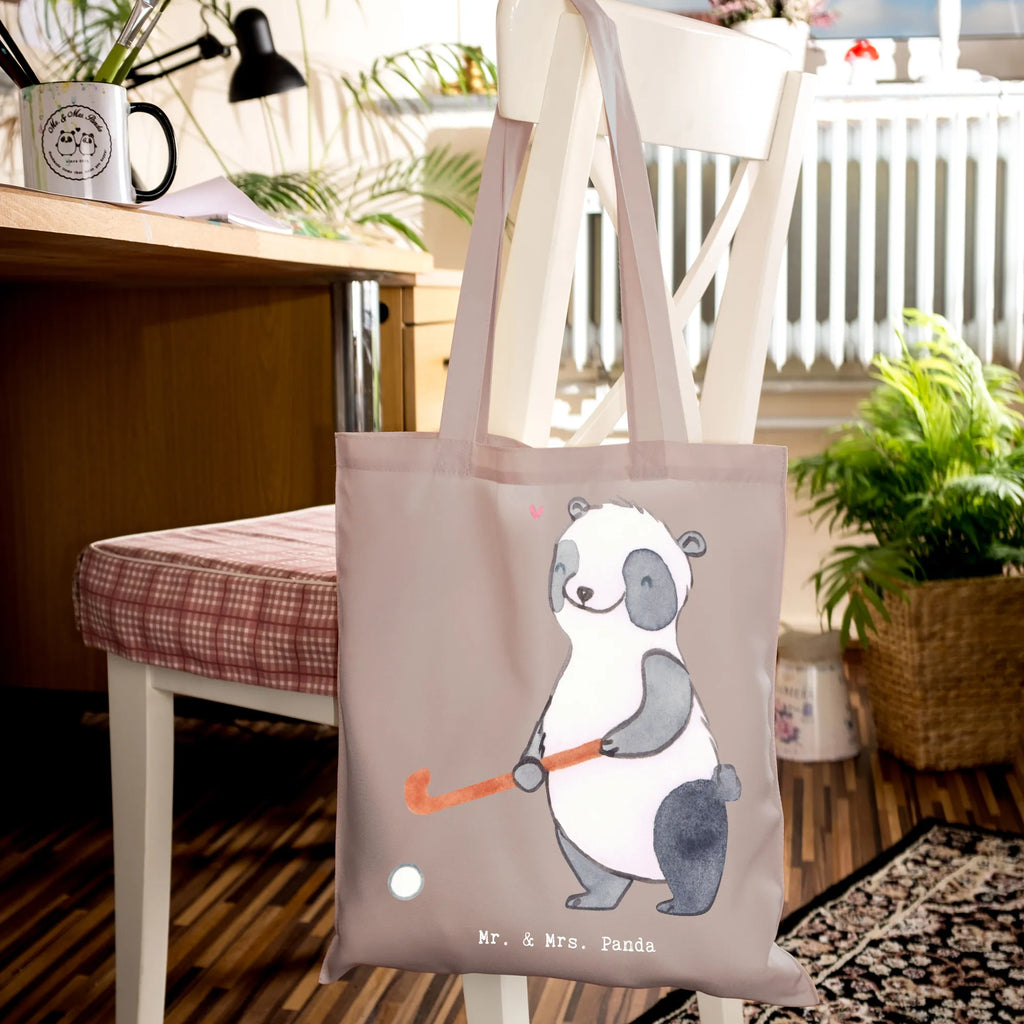 Tote bag panda play hockey jute bag, Carrier bag, shopper, cloth bag, pouch, cotton bag, bag, shoulder bag, shopping bag, Gift, sport, hobby, giving, thank you, award, profit, athlete, field hockey, Play hockey, hockey club, hockey stick