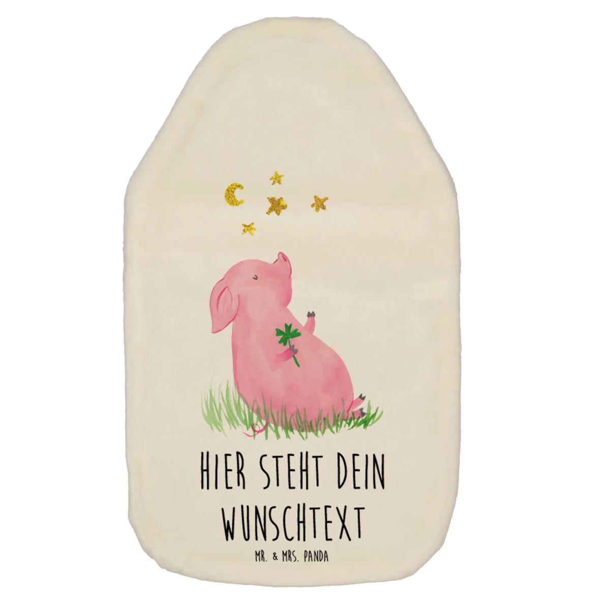 Personalised hot water bottle Pig Luck card, gift ideas, gifts, small animals, cute, cute animal motives, hand drawn, funny sayings, good mood, special gifts, animal lover, goals, stars, lucky charm, piglet, asterisks, Lucky bastard. Luck