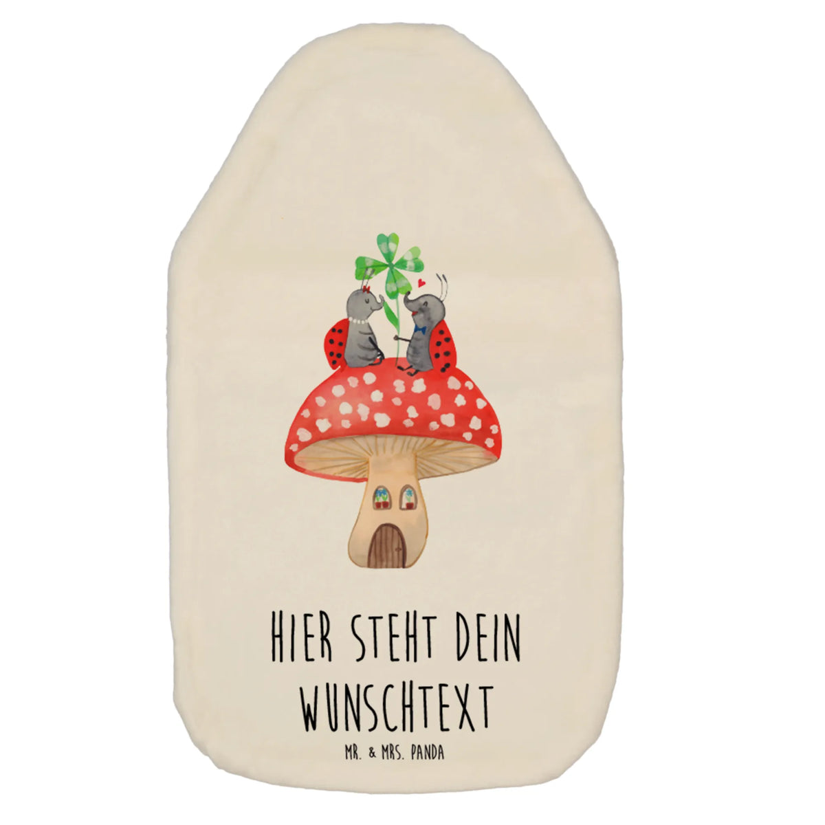 Personalised hot water bottle ladybug toadstool small animals, cute, funny, cute animal motives, hand drawn, small world, funny sayings, good mood, happy, gifts, gift ideas, special gifts, animal lover, card, at home, house, ladybird, house of fleshy fungi, toadstool, flat