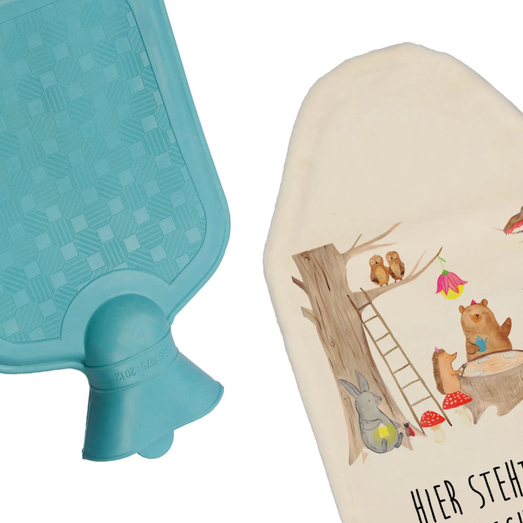 Personalised hot water bottle forest animals picnic small animals, cute, funny, cute animal motives, hand drawn, small world, funny sayings, good mood, happy, gifts, gift ideas, special gifts, animal lover, card, mouse, fox, squirrel, hare, picnic, forest animals, hedgehog, forest