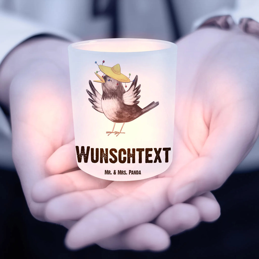 Personalised lantern Crow sombrero small animals, cute, funny, cute animal motives, hand drawn, small world, funny sayings, good mood, happy, gifts, gift ideas, special gifts, animal lover, card, Magpie, Birds, Bird, Motivation, Happiness Saying, Raven, Be happy, Saying positive