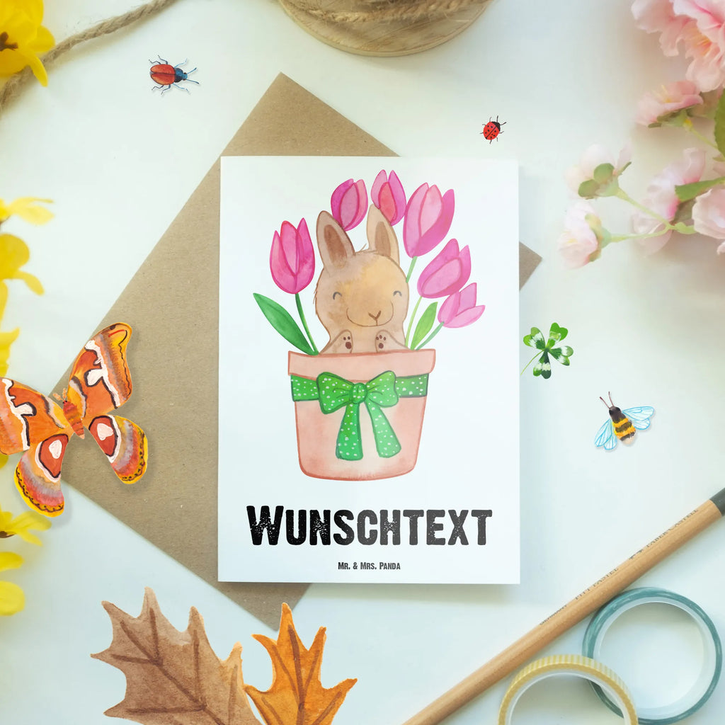 Personalised greetings card Rabbit Tulips Easter, Easter bunny