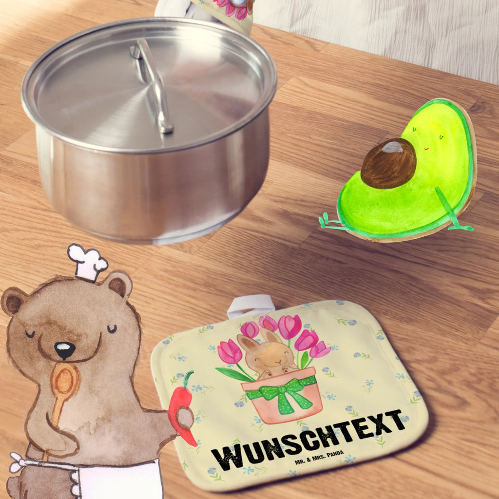 Personalised pot holder Rabbit Tulips Easter, Easter bunny