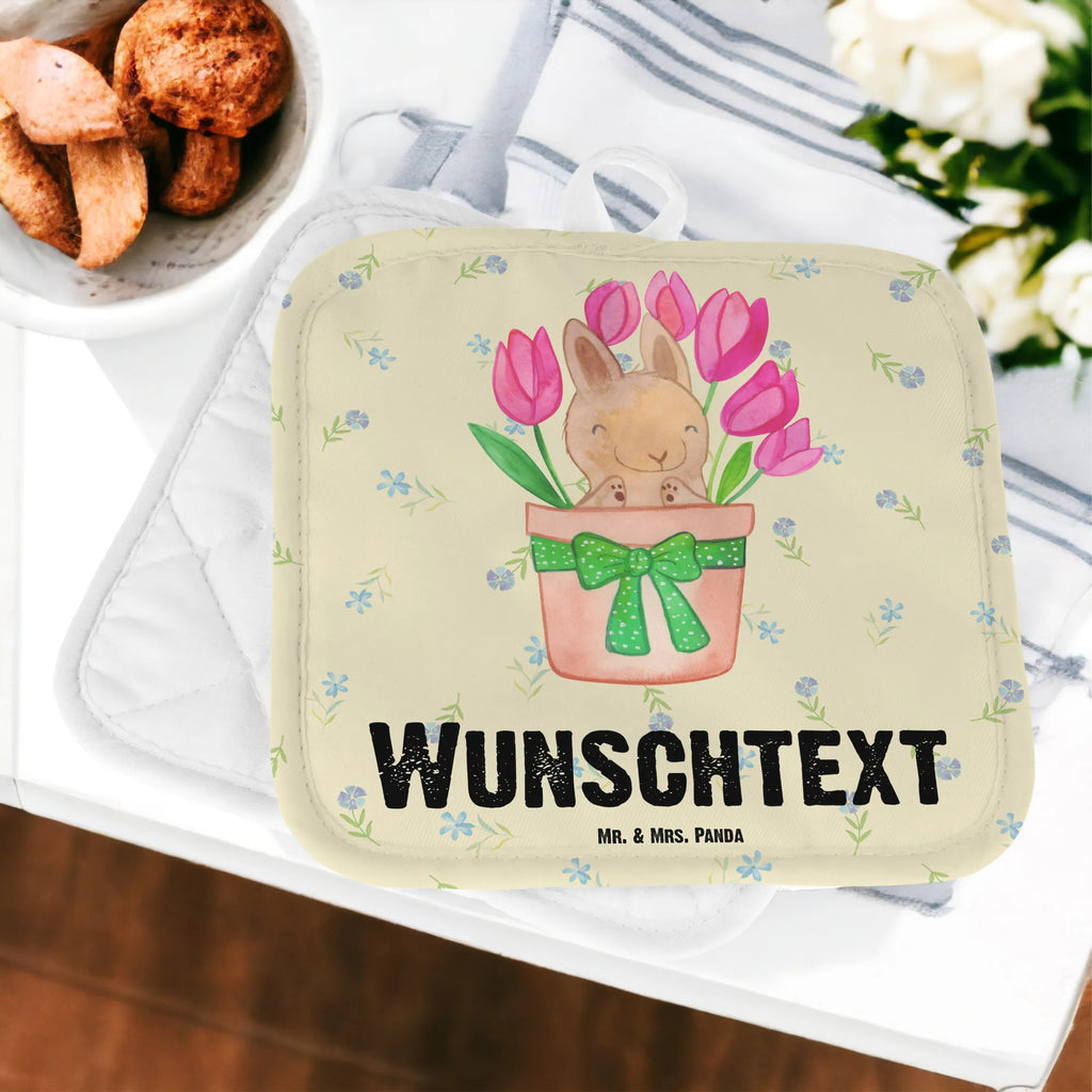 Personalised pot holder Rabbit Tulips Easter, Easter bunny