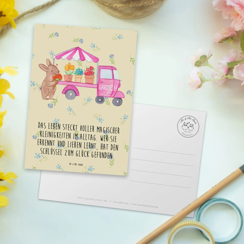 Pocztówka Zajączek wielkanocny Wózek kwiatowy Wielkanoc, zajączek wielkanocny, prezenty wielkanocne, gniazdo wielkanocne, dekoracje wielkanocne, prezenty na Wielkanoc, prezent wielkanocny, prezenty wielkanocne dla dzieci, Wielkanoc dla dzieci