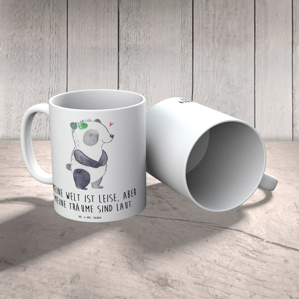 Kubek Panda Głuchy Teetasse, Tasse mit Zitaten, Porzellantasse, Keramiktasse, Tasse, Tasse mit Motiven, Kaffeetasse, Bürotasse, Geschenktasse, ertaubt, Panda, gehörlos, Cochlea Implantat