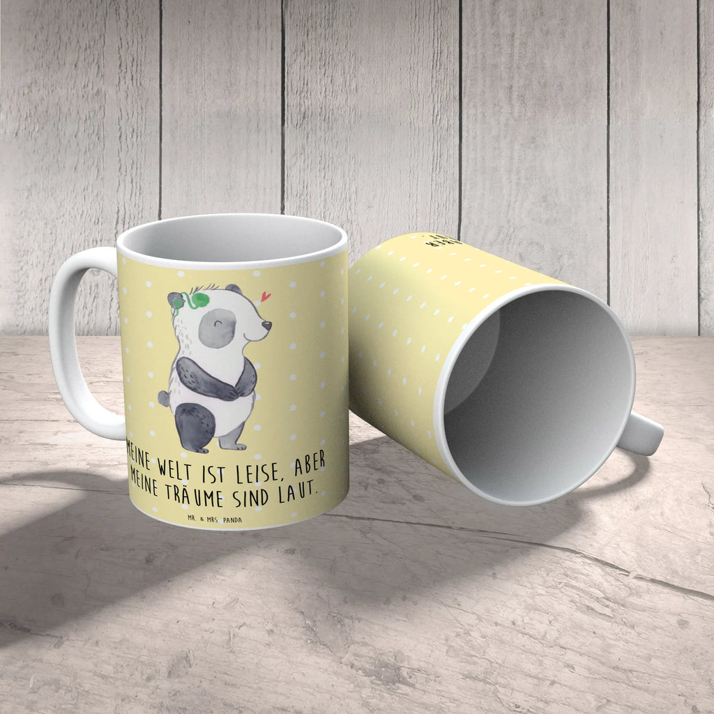 Kubek Panda Głuchy Teetasse, Tasse mit Zitaten, Porzellantasse, Keramiktasse, Tasse, Tasse mit Motiven, Kaffeetasse, Bürotasse, Geschenktasse, ertaubt, Panda, gehörlos, Cochlea Implantat