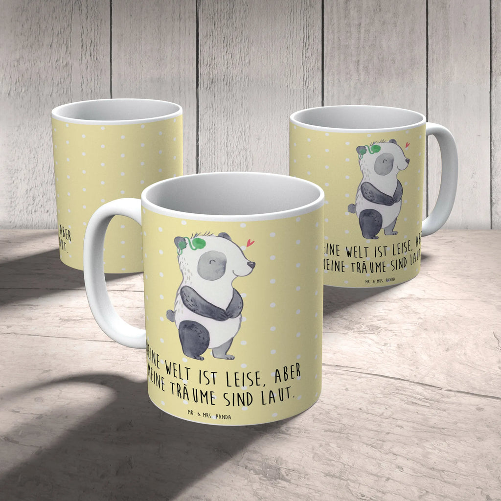 Kubek Panda Głuchy Teetasse, Tasse mit Zitaten, Porzellantasse, Keramiktasse, Tasse, Tasse mit Motiven, Kaffeetasse, Bürotasse, Geschenktasse, ertaubt, Panda, gehörlos, Cochlea Implantat