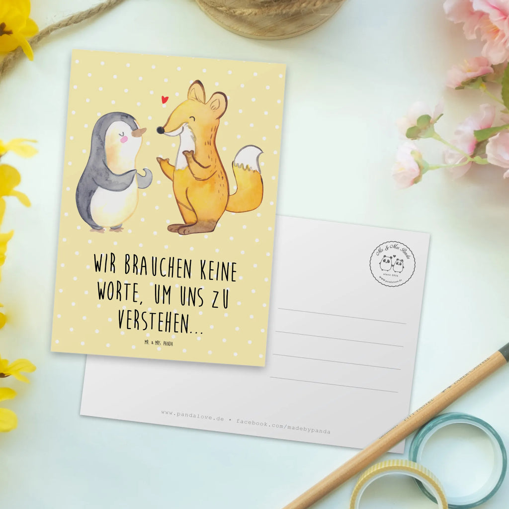 Postcard Fox & Penguin deaf postcards, Postcard, paper, invitation card, invitation, letter, gift card, card, gift