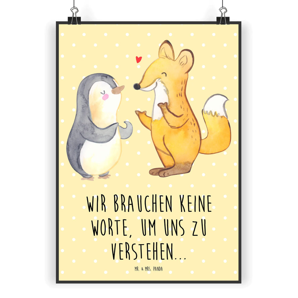 Poster Fox & Penguin deaf Bild, Kunstdruck, Poster, Wandposter, Handgemaltes Poster, Mr. & Mrs. Panda Poster, Wanddekoration, Küchenposter, Designposter, Wanddeko, Wanddeko Bild, Raumdekoration, Posterdruck, Kinderposter, Gebärdensprache, Fuchs, Pinguin, gehörlos