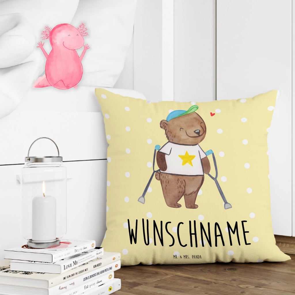Personalised cushion Bear Walking aids bedrucken, Kissen, Wunschname, personalisiert, Name, Kopfkissen, Krücken, Bär, Gehhilfe
