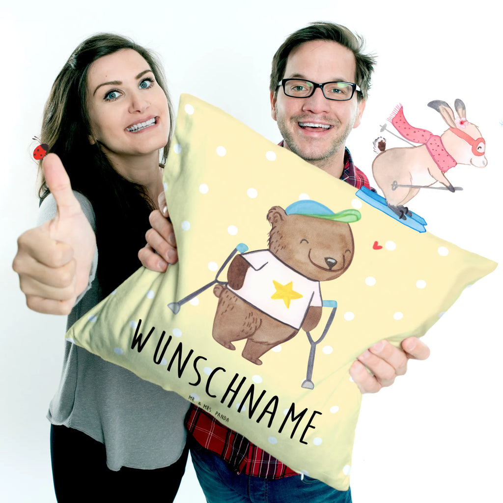 Personalised cushion Bear Walking aids bedrucken, Kissen, Wunschname, personalisiert, Name, Kopfkissen, Krücken, Bär, Gehhilfe