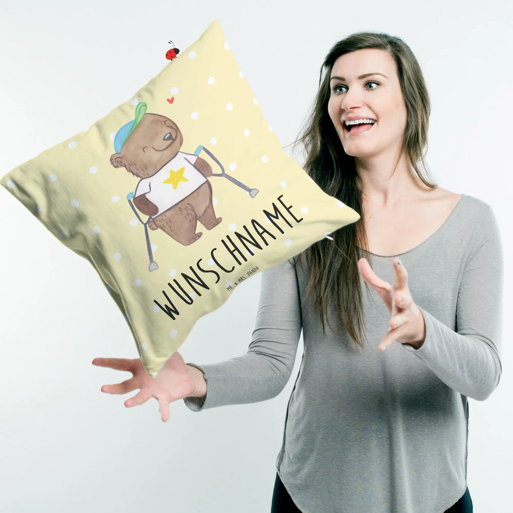 Personalised cushion Bear Walking aids bedrucken, Kissen, Wunschname, personalisiert, Name, Kopfkissen, Krücken, Bär, Gehhilfe