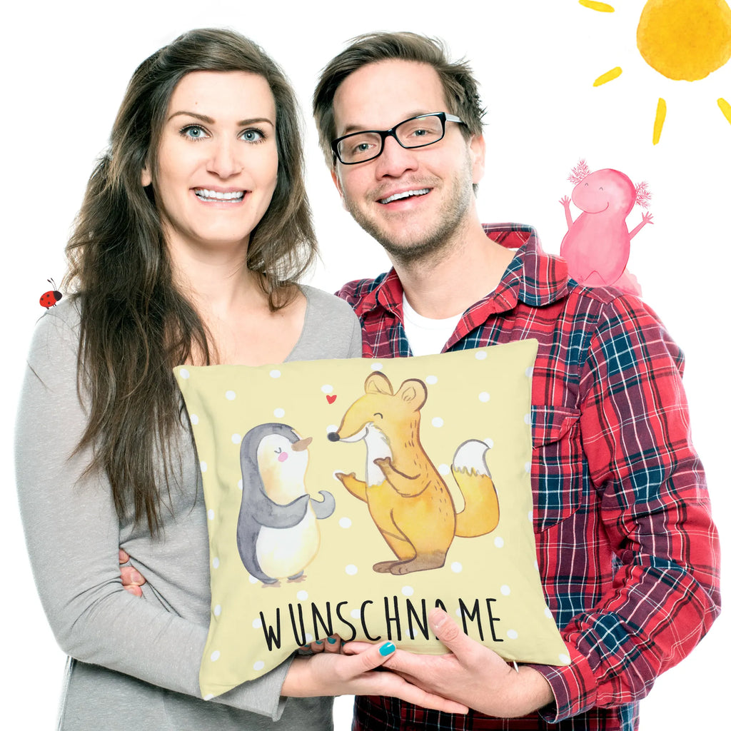Personalised cushion Fox & Penguin deaf bedrucken, Wunschname, Kissen, personalisiert, Kopfkissen, Name, Fuchs, Gebärdensprache, Pinguin, gehörlos