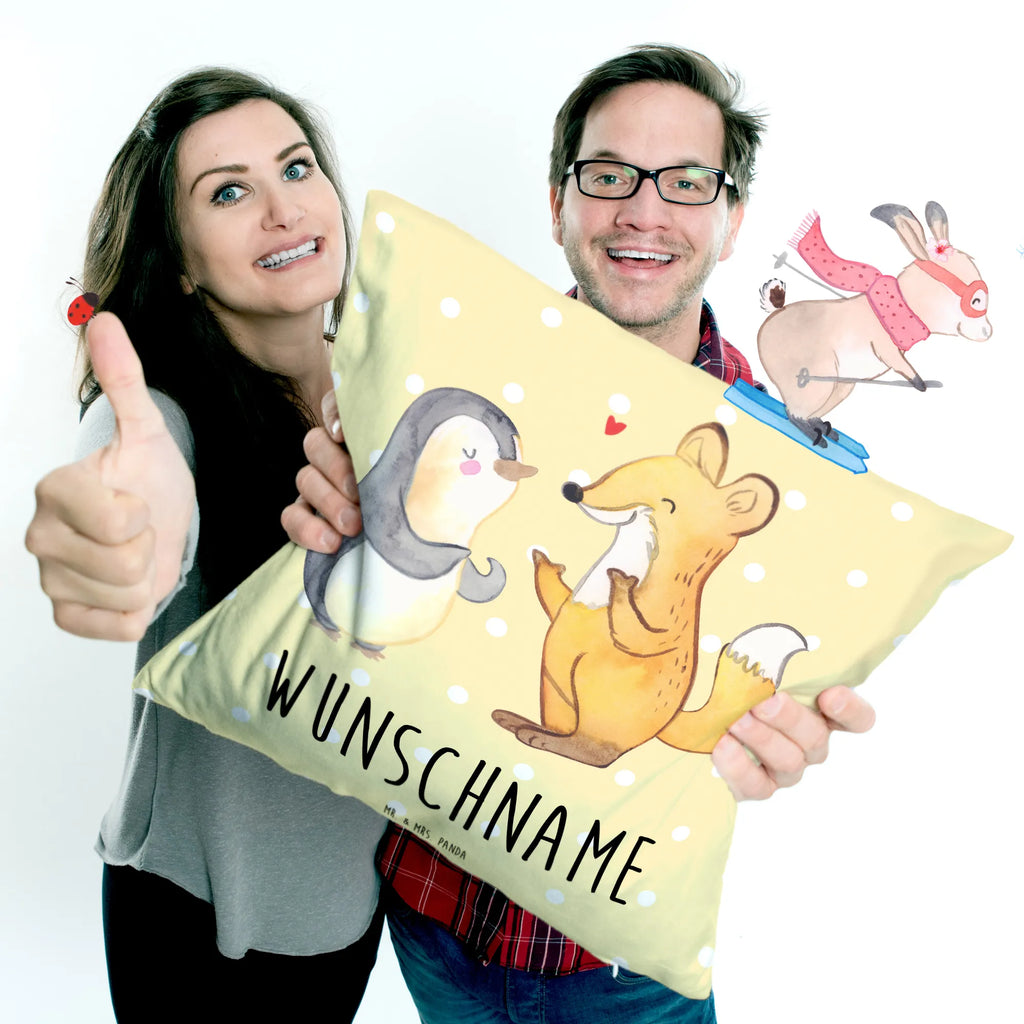 Personalised cushion Fox & Penguin deaf bedrucken, Wunschname, Kissen, personalisiert, Kopfkissen, Name, Fuchs, Gebärdensprache, Pinguin, gehörlos