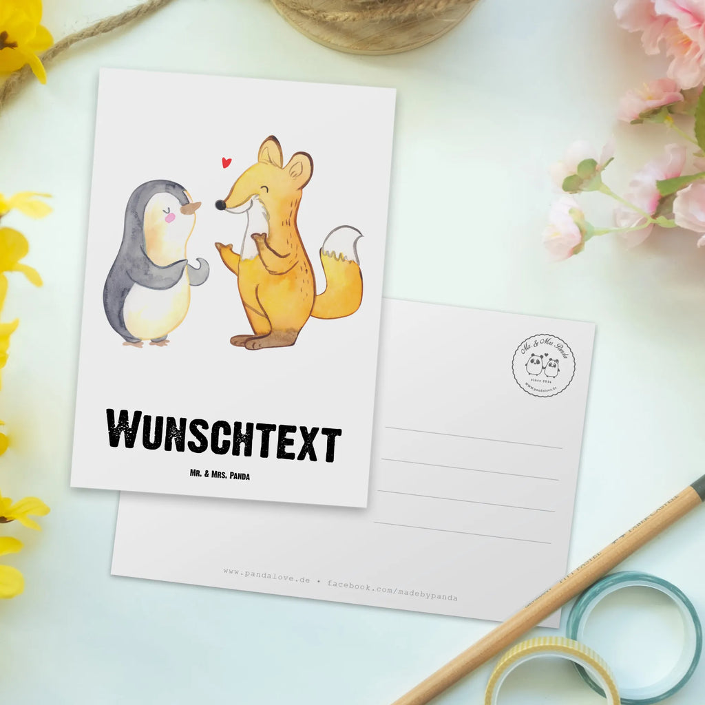 Personalisierte Postkarte Fuchs & Pinguin gehörlos Ansichtskarte mit Wunschtext, Postkarte bedrucken, Postkarte mit Namen, Grußkarte mit Namen, Karte mit Namen, Grußkarte mit Wunschtext, Geschenkkarte mit Namen, Karte mit Wunschtext, Postkarte mit Wunschtext, Geschenkkarte mit Wunschtext, Ansichtskarte mit Namen, Einladung mit Namen, Einladung mit Wunschtext, Postkarte personalisierbar, Pinguin, gehörlos, Fuchs, Gebärdensprache