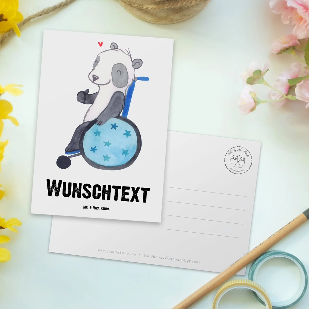 Personalised postcard Panda Wheelchair Einladung mit Wunschtext, Postkarte personalisierbar, Postkarte mit Namen, Ansichtskarte mit Namen, Postkarte mit Wunschtext, Grußkarte mit Namen, Karte mit Wunschtext, Karte mit Namen, Geschenkkarte mit Wunschtext, Grußkarte mit Wunschtext, Einladung mit Namen, Ansichtskarte mit Wunschtext, Postkarte bedrucken, Geschenkkarte mit Namen, Rollstuhl, Panda