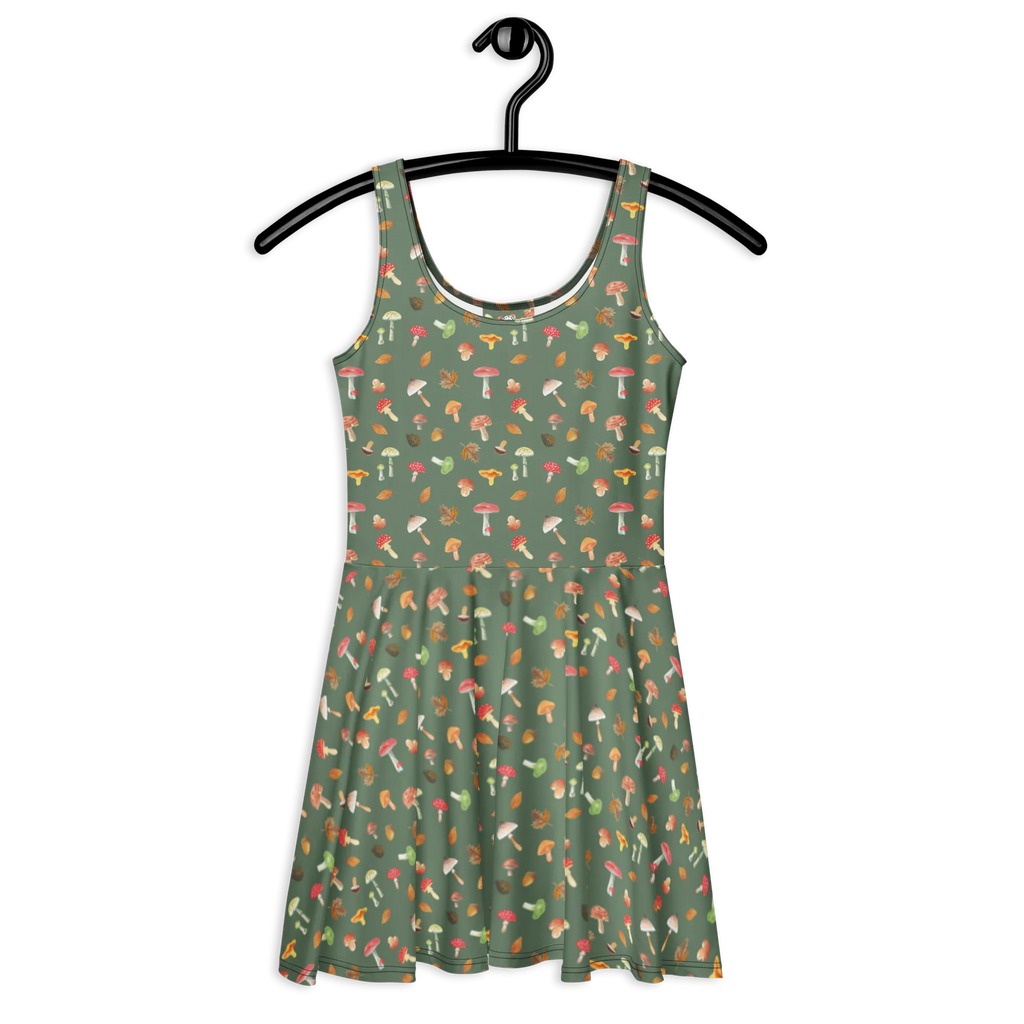 Sommerkleid Pilz Wald Muster Kleid, Sommerkleid, Skaterkleid, Wald, Laub Muster, Pilz Muster, Pilze