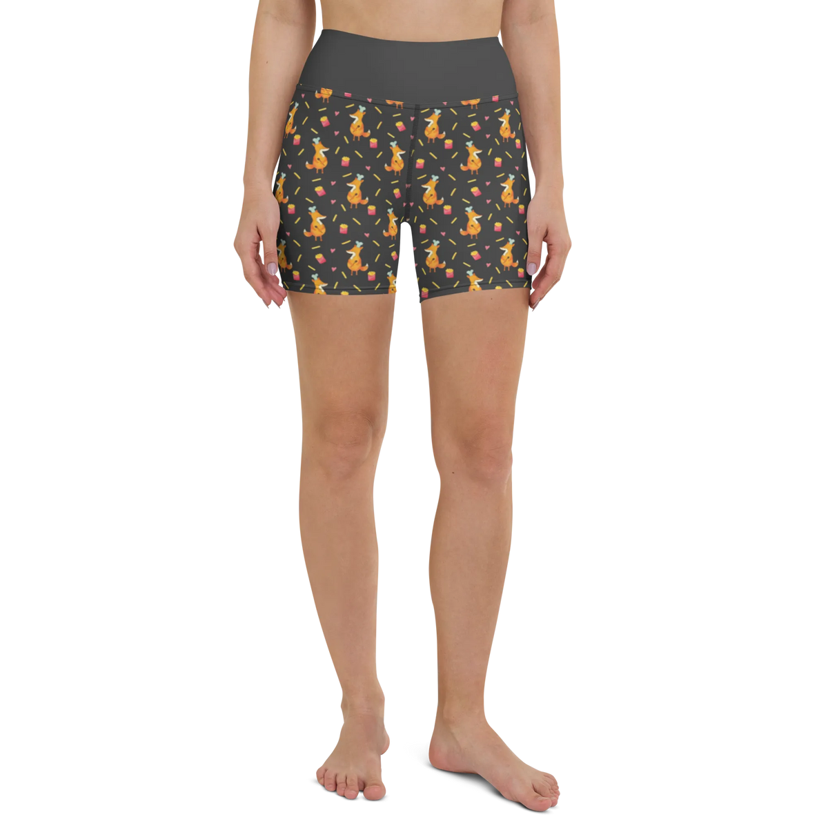 Yoga Shorts Fuchs Pommes Muster Yogabekleidung, Yogashorts, Sportshorts, Sporthose, Yoga Shorts, Yoga Shorts Damen, Sportbekleidung, Fitnesshose, Sportshorts Damen, Pommes Muster, Pommes, Fuchs, Fuchs Muster, Pomes Frites