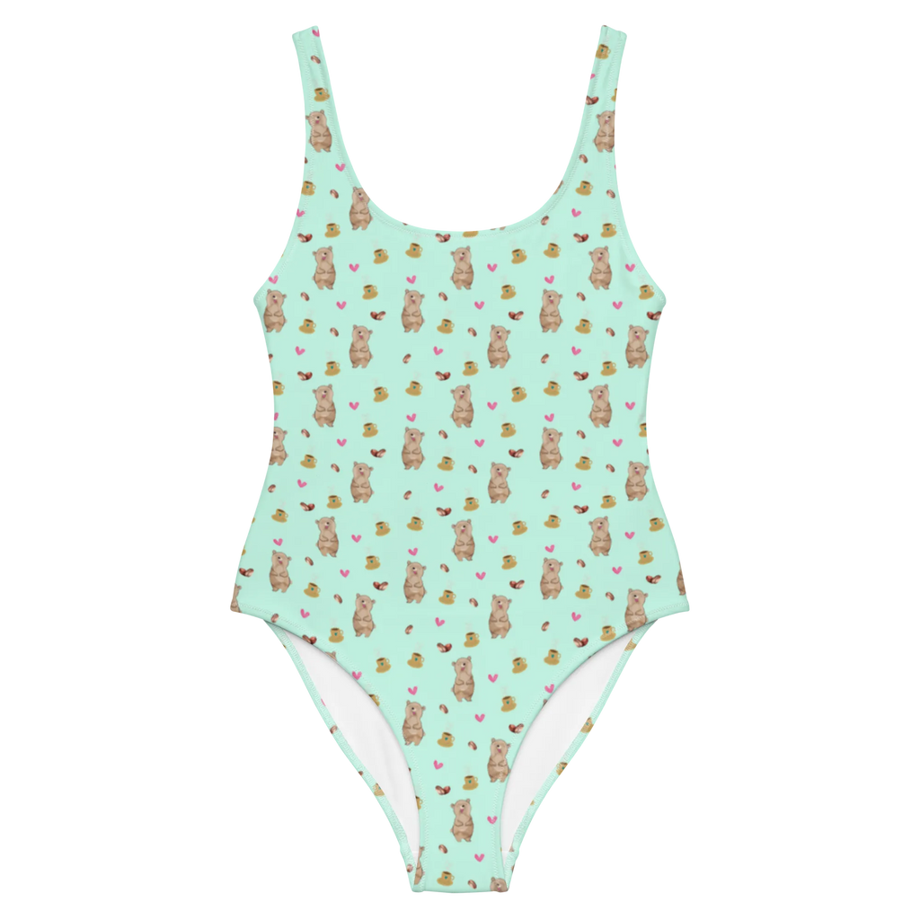 Strój kąpielowy niedźwiedź kawa Badeanzug, Swimsuit, Luxus-Bademode, Bademode, Rückenfreier Badeanzug, Badebekleidung, Bär Muster, Herz Muster, Kaffeebohne, Kaffee Muster, Kaffee, Muster, Herz, Bär