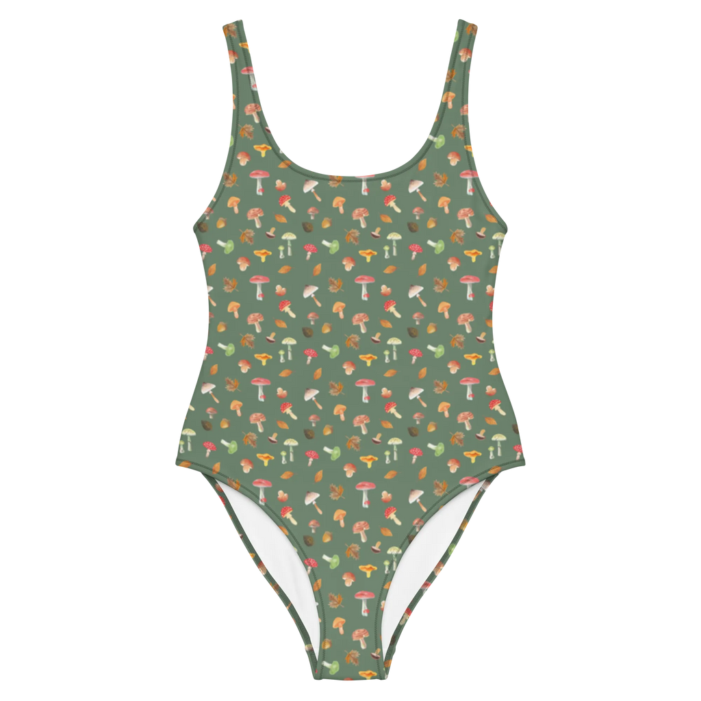 Swimsuit Mushroom Forest Rückenfreier Badeanzug, Bademode, Luxus-Bademode, Badeanzug, Swimsuit, Badebekleidung, Pilze, Laub Muster, Wald, Pilz Muster
