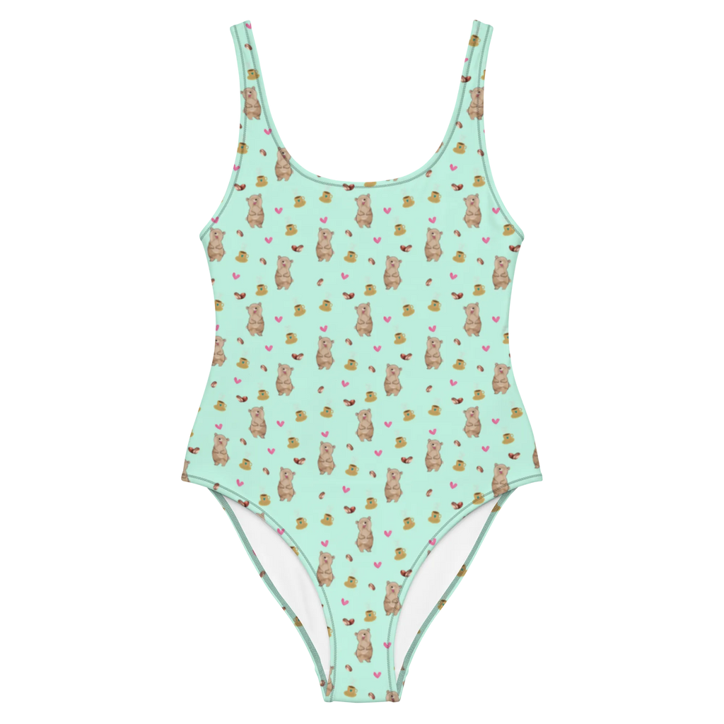 Strój kąpielowy niedźwiedź kawa Badeanzug, Swimsuit, Luxus-Bademode, Bademode, Rückenfreier Badeanzug, Badebekleidung, Bär Muster, Herz Muster, Kaffeebohne, Kaffee Muster, Kaffee, Muster, Herz, Bär