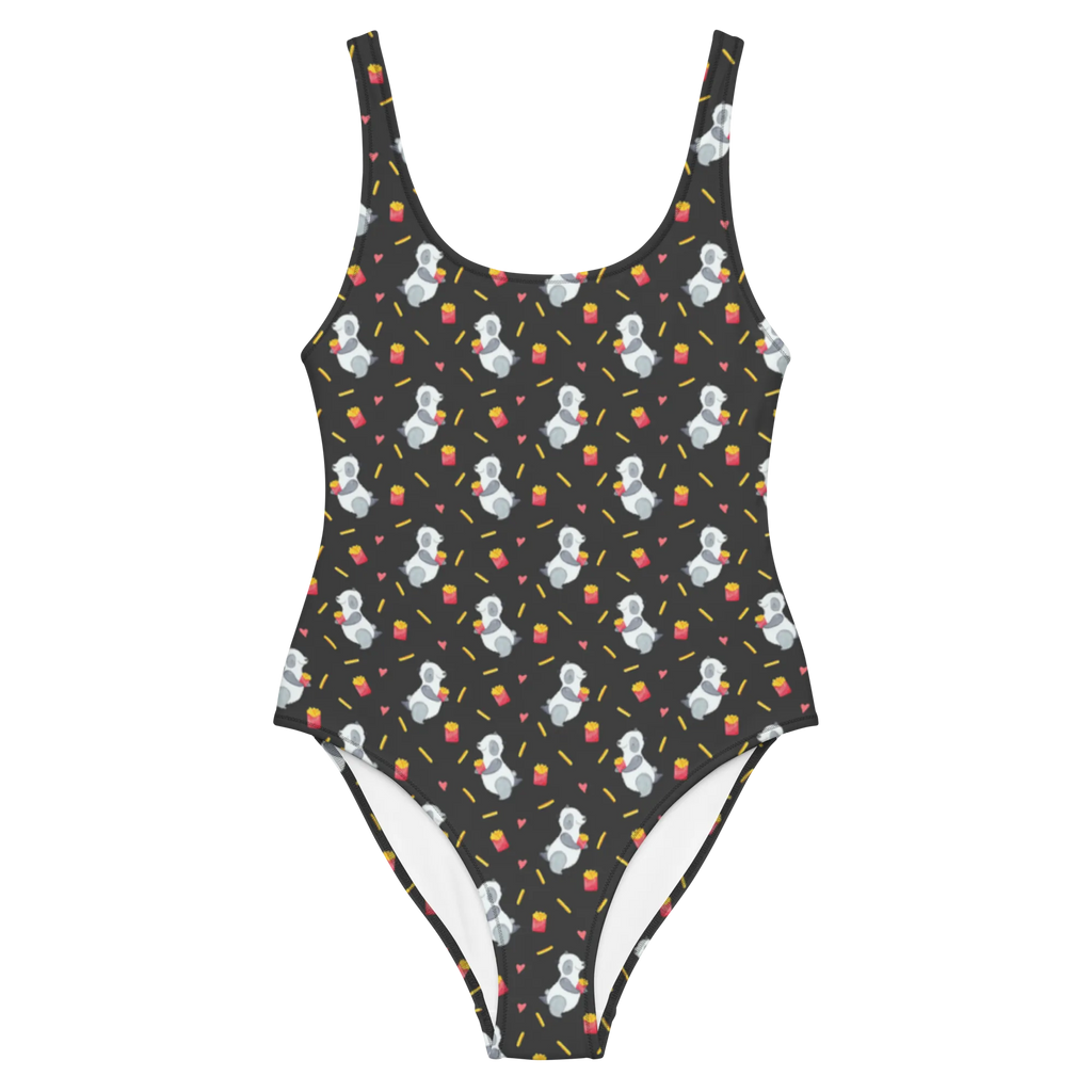 Strój kąpielowy Panda frytki Rückenfreier Badeanzug, Luxus-Bademode, Swimsuit, Bademode, Badeanzug, Badebekleidung, Panda, Pommes, Pommes Muster, Panda Muster