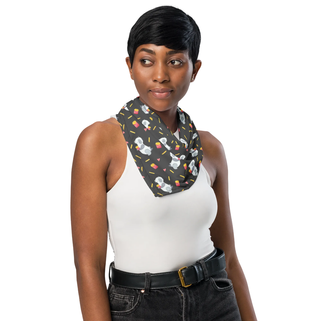 Bandana Panda Pommes Muster Bandana Tuch, Multifunktionstuch, Bandana kaufen, Kopftuch, Sport Bandana, Sportbandana, Design Bandana, Bandana, Halstuch, Panda, Pommes, Panda Muster, Pommes Muster
