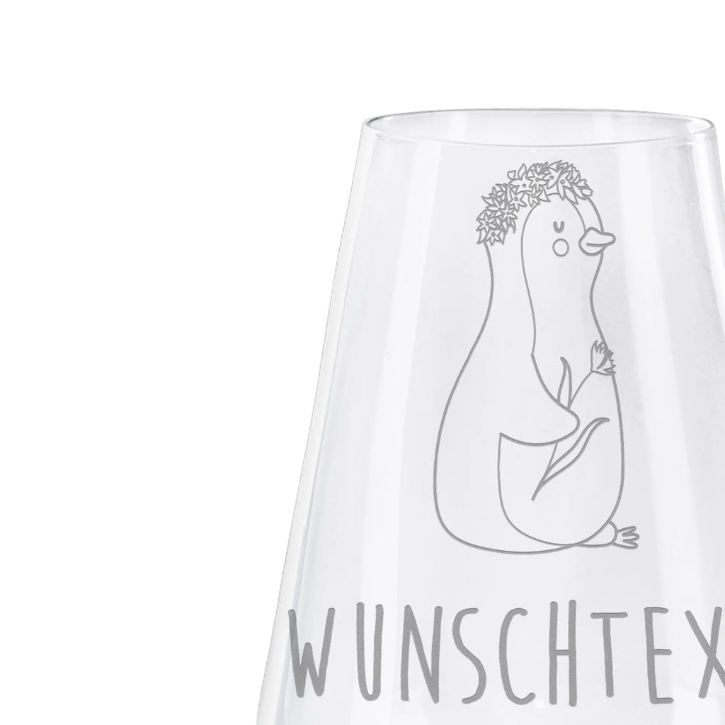 Personalized White Wine Glass Penguin Flower Penguin, North Pole, Winter, Penguins, goals in life, wreath of flowers, lovesickness, penguins, wishes, love of life, life, universe, gift idea, motivation, goals