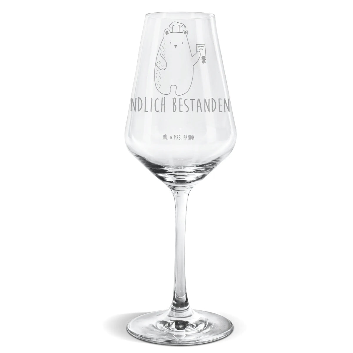 Weißwein Glas Bär Prüfung Weißweinkelch, Weißwein Glas, Weinglas, Weißwein Kelch, Weinglas Für Weißwein, Mr. & Mrs. Panda Weinglas, wein glas, Panda Weinglas, Teddy, Bär, Teddybär, Prüfung Bestanden, Abschluss, Abitur, Zeugnis, Prüfungen, Abschlusszeugnis