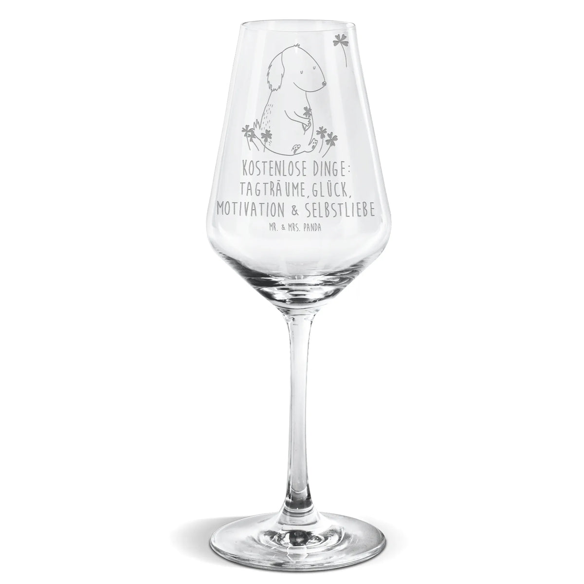 White Wine Glass Dog shamrock Mr. & Mrs. Panda Weinglas, Weinglas, Weinglas Für Weißwein, Weißwein Glas, Weißweinkelch, Panda Weinglas, Weißwein Kelch, wein glas, Hund, Hunderasse, Hundebesitzer, Hundemotiv, Haustier, Tierliebhaber, Sprüche, Selbstliebe, Glück, Glücksbringer, Motivation, Achtsamkeit, Kleeblatt, Neuanfang, Geschenk, Tagträume
