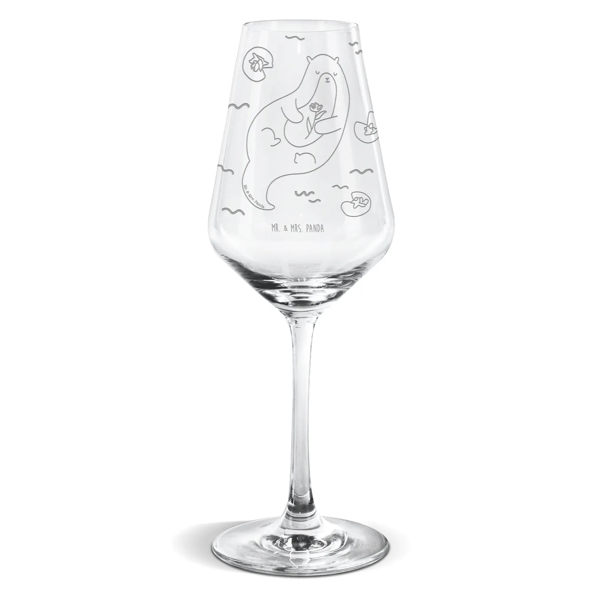 White Wine Glass otter Water Lily otter, marten, sea otter, European otter, water mammal, aquatic animal, baby otter, predator, water, otter gifts, animal lover, gift ideas for animal lovers, animal, mammal, water animal, gifts for people in love