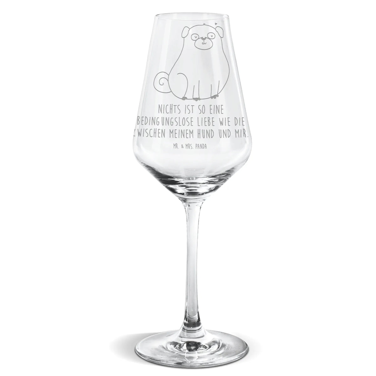 Weißwein Glas Mops Weißweinkelch, Panda Weinglas, Weißwein Glas, Weinglas Für Weißwein, Weißwein Kelch, wein glas, Weinglas, Mr. & Mrs. Panda Weinglas, Hund, Hunderasse, Hundebesitzer, Hundemotiv, Haustier, Tierliebhaber, Sprüche, Mops, Hundeliebe, Liebe