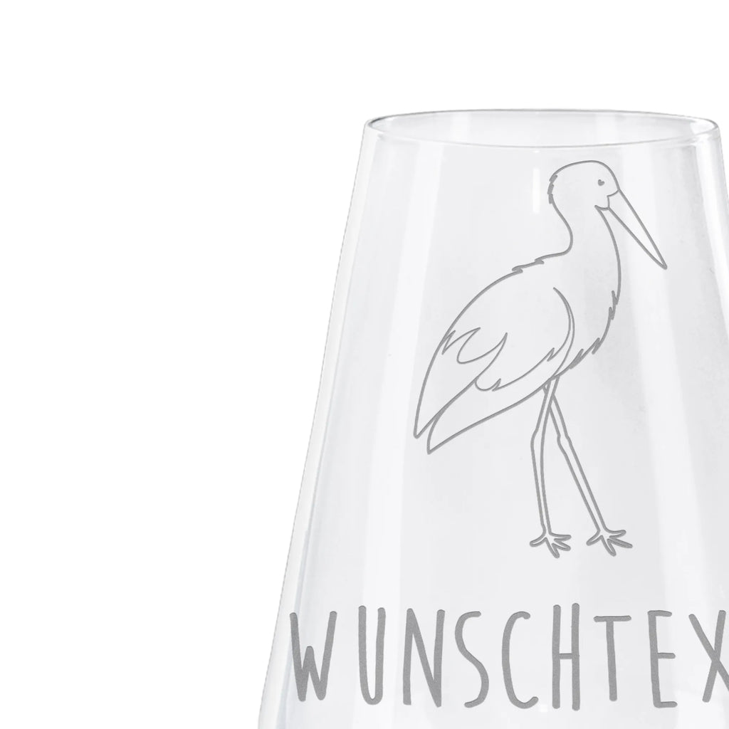 Personalized White Wine Glass Stork small animals, cute, funny, cute animal motives, hand drawn, small world, funny sayings, good mood, happy, gifts, gift ideas, special gifts, animal lover, card, pregnant, stork, baby bump, mothers, becoming a mother, baby, mother, pregnancy, birth