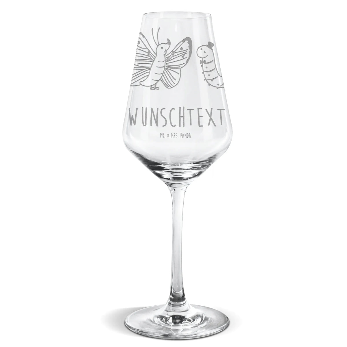 Personalized White Wine Glass Caterpillar butterfly