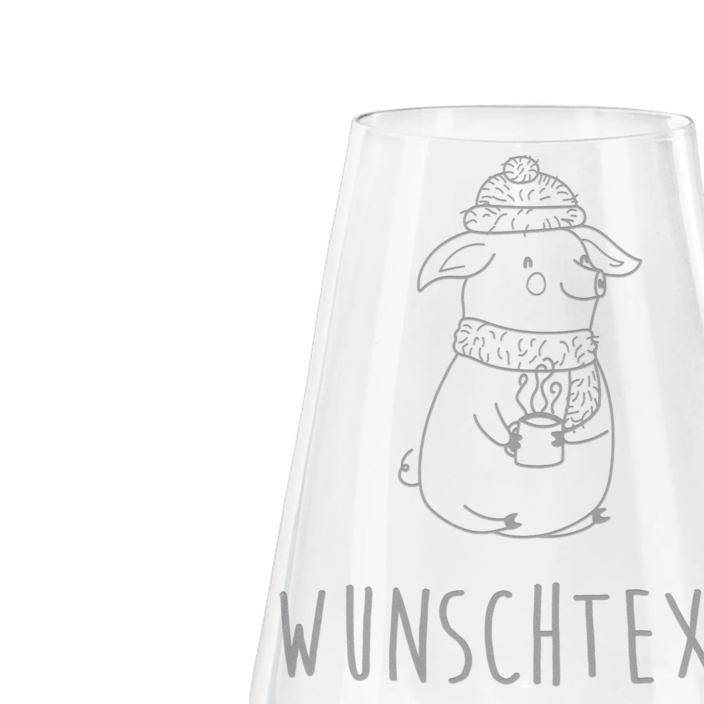 Personalized White Wine Glass piggy Mulled wine Winter, Christmas, Christmas time, snow, mulled wine, drunk, saying, Christmas market