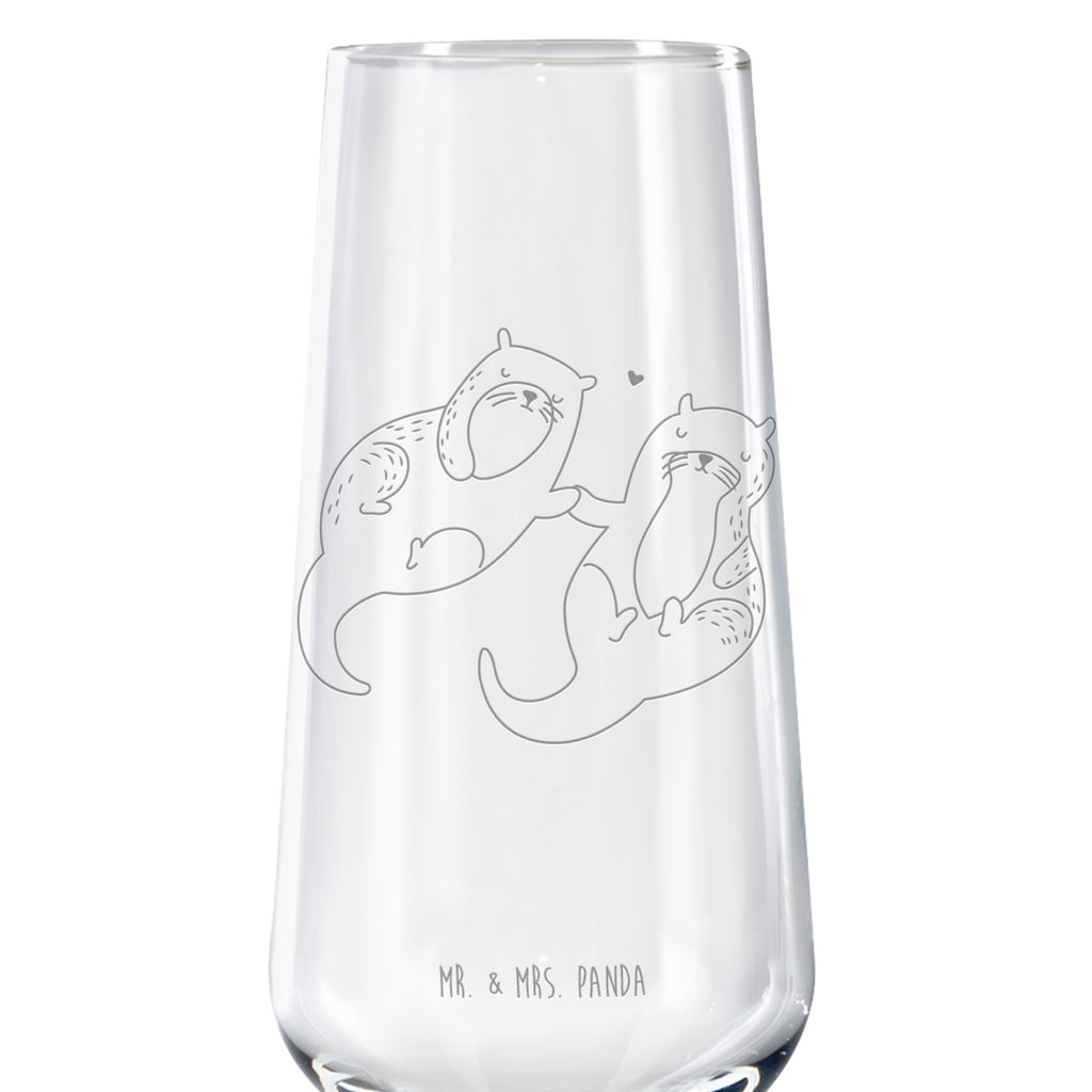 Sektglas Otter händchenhaltend Sektglas, Sektglas mit Gravur, Spülmaschinenfeste Sektgläser, Otter, Fischotter, Seeotter, Otter Seeotter See Otter