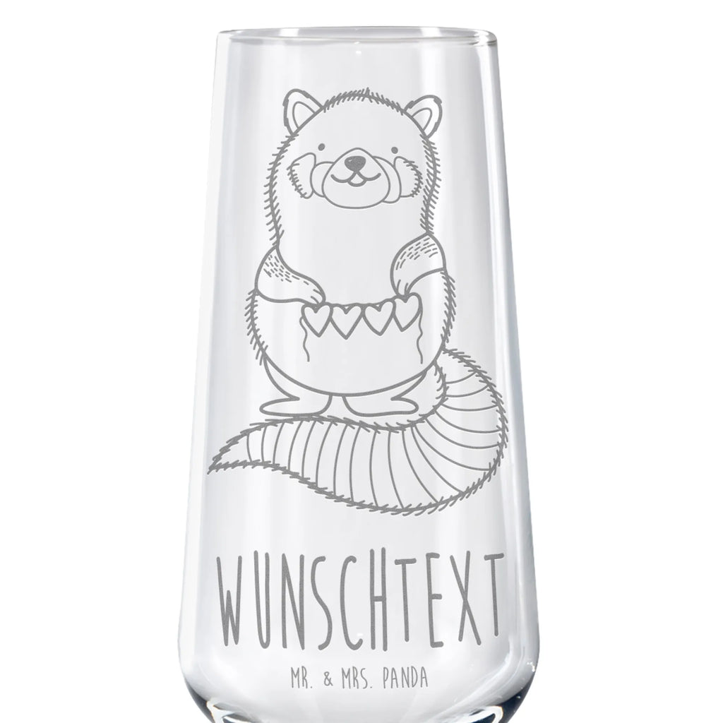 Personalized Sparkling Wine Glass red panda small animals, cute, funny, cute animal motives, hand drawn, small world, funny sayings, good mood, happy, gifts, gift ideas, special gifts, animal lover, card, favourite person, red, heart, darling, love, Panda